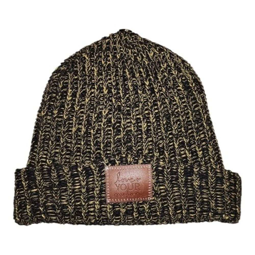 Love Your Melon Black Gold/Yellow Knit Beanie Cuffed Style Made in USA Women